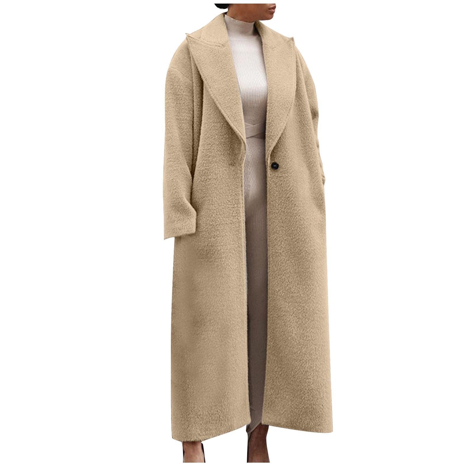 Ansenesna Wollmantel Damen Winter Lang Wintermantel Wolle Elegant Lange Winterjacke Warm Jacke Mantel Frauen Ohne Kapuze Wolljacke Knöpfe Oversize Damen-Mäntel Umlegekragen Trenchcoat
