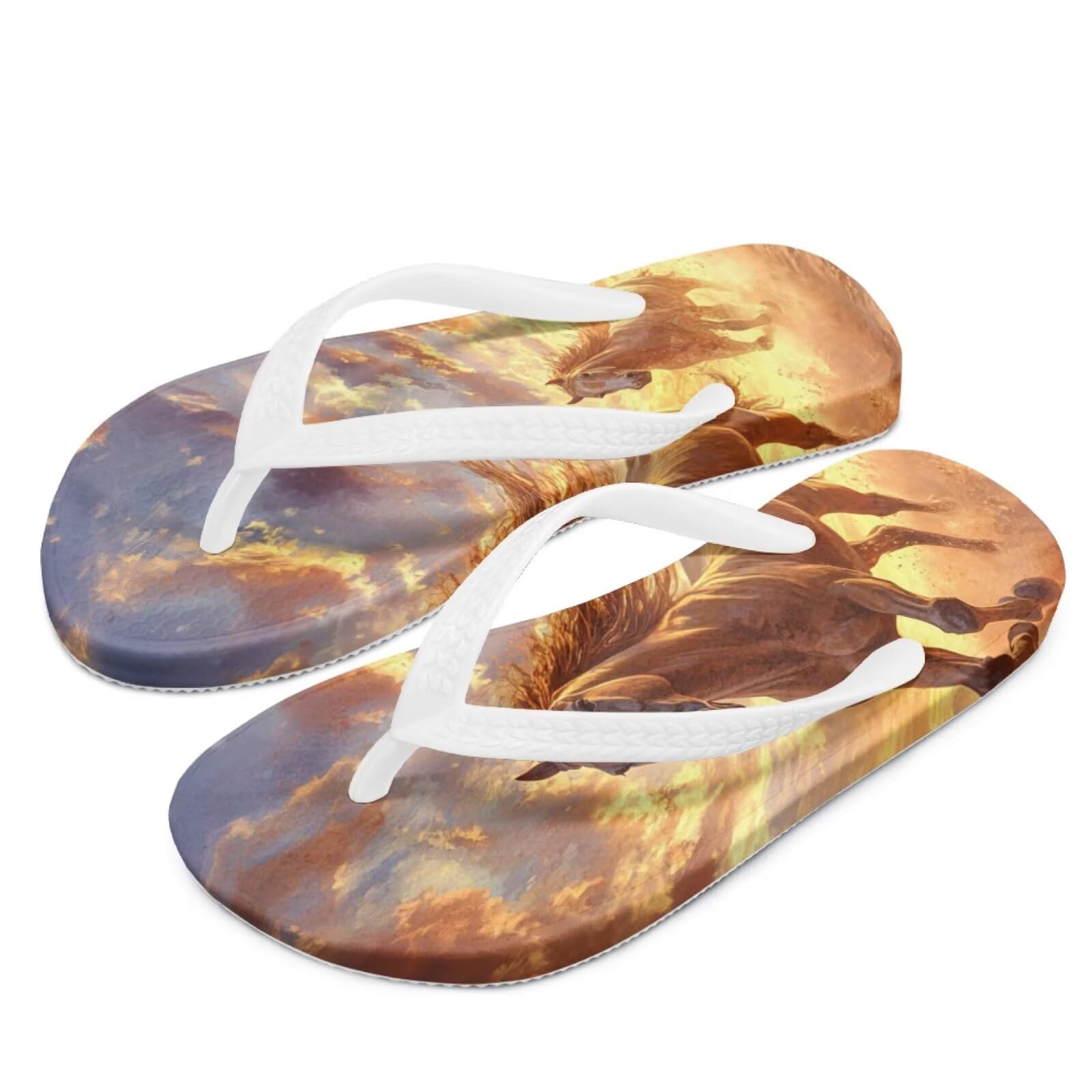 Pointodoor Girls Horse Print Kids Flip Flops Sandals Summer Water Shoes Quick Dry Causal Thong Sandals for Beach Pool Swim