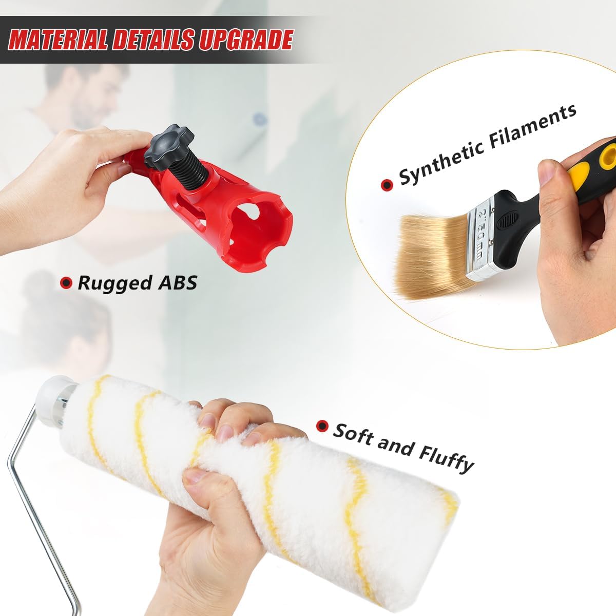 KIT COMPLET DE PEINTURE 11 PIÈCES, ROULEAUX DE PEINTURE AVEC PERCHE D'EXTENSION 1,9 M, PINCEAU MULTI-ANGLES, BAC À PEINTURE POUR MURS, BORDS ET PLAFONDS