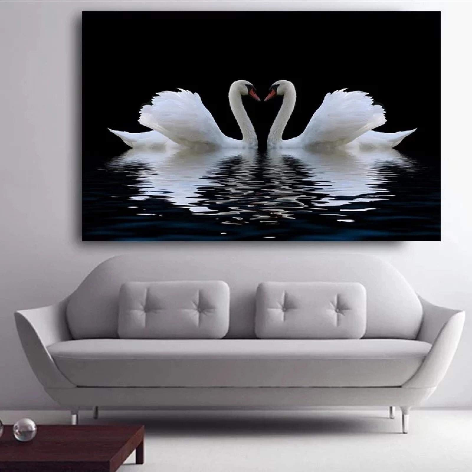 Amazon.co.jp: 現代の白鳥ハート白鳥愛キャンバス絵画動物ポスターと
