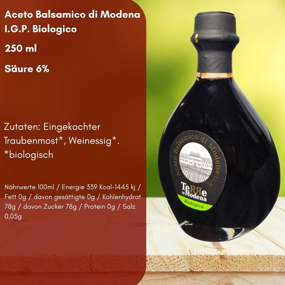 Aceto Balsamico di Modena IGP 250ml – original italienischer, dickflüssiger Balsamico Creme Essig ohne Zucker, mind. 5 Jahre im Holzfass gereift