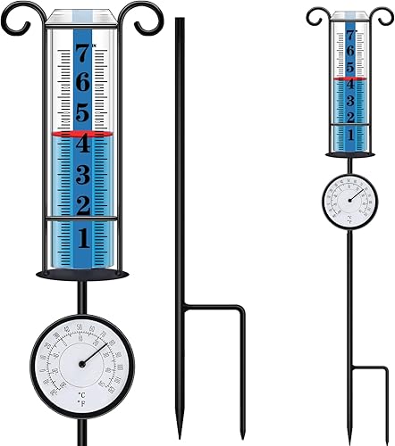 Medidor de lluvia para exteriores con termómetro, medidores de lluvia para exteriores mejor calificados, medidor de lluvia de fuente grande para