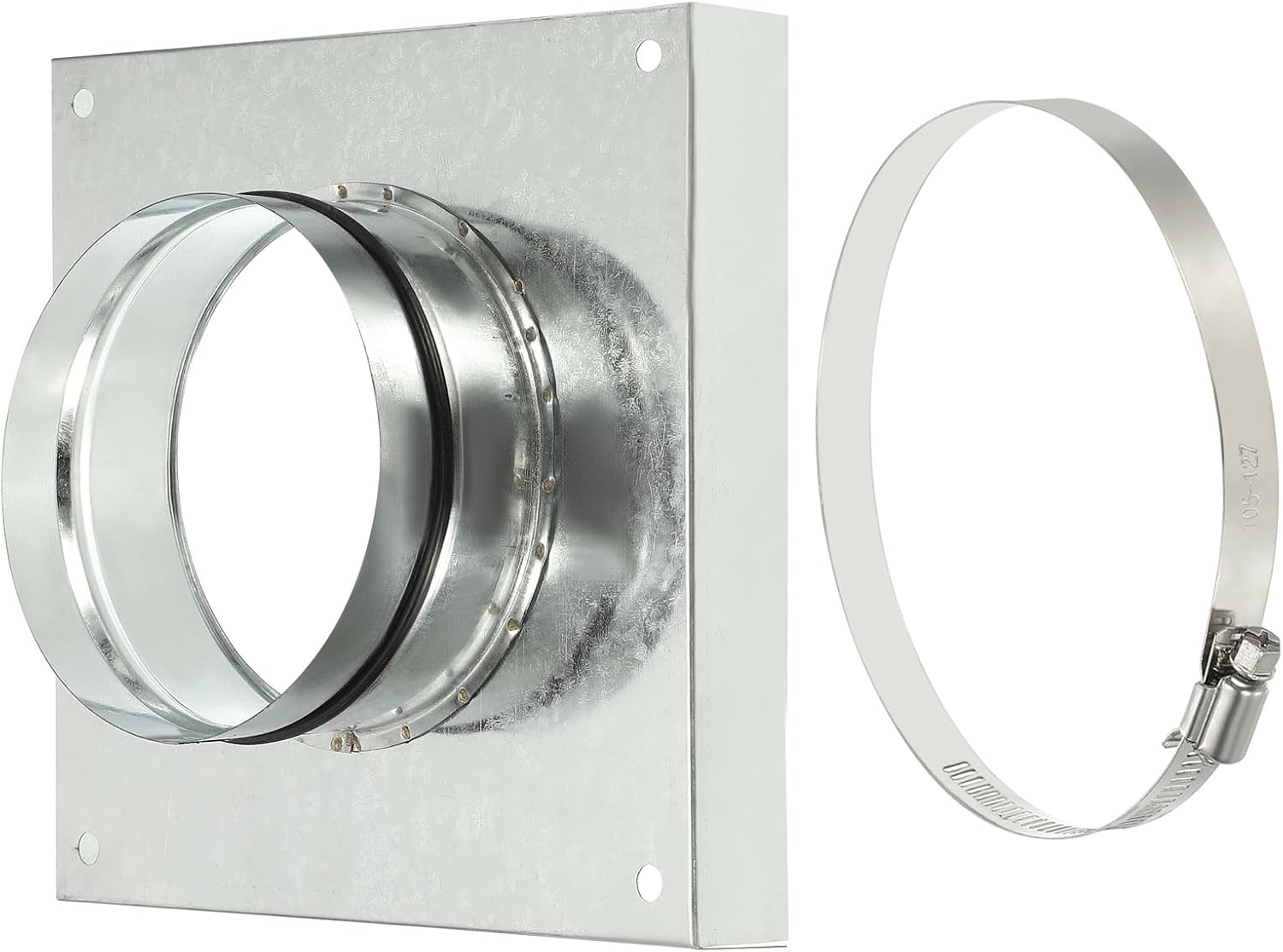YOKIVE Duct Connector Flange, Galvanized Steel Air Ducting Mounting Plate with Rubber Gasket Hose Clamp, Great for Heating Cooling Ventilation HVAC Exhaust Fan System(6 Inch,Silver Tone)