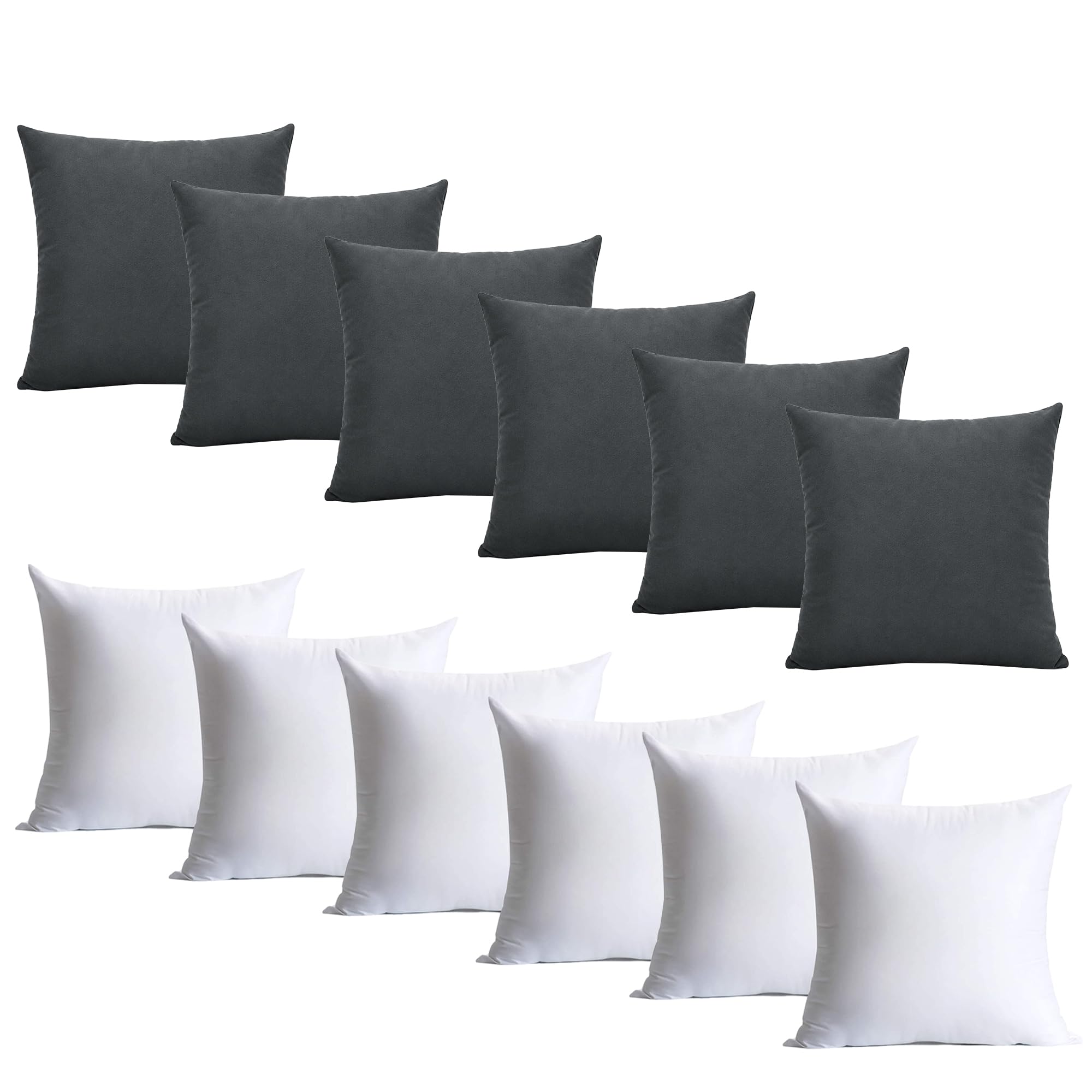 Hafaa Charcoal Cushions with Covers Included Pack of 6, 40 x 40 cm Soft Microfiber Cushions, Decorative Throw Pillows with Hidden Zip Closure for Sofa, Bed, Living Room & Home Décor