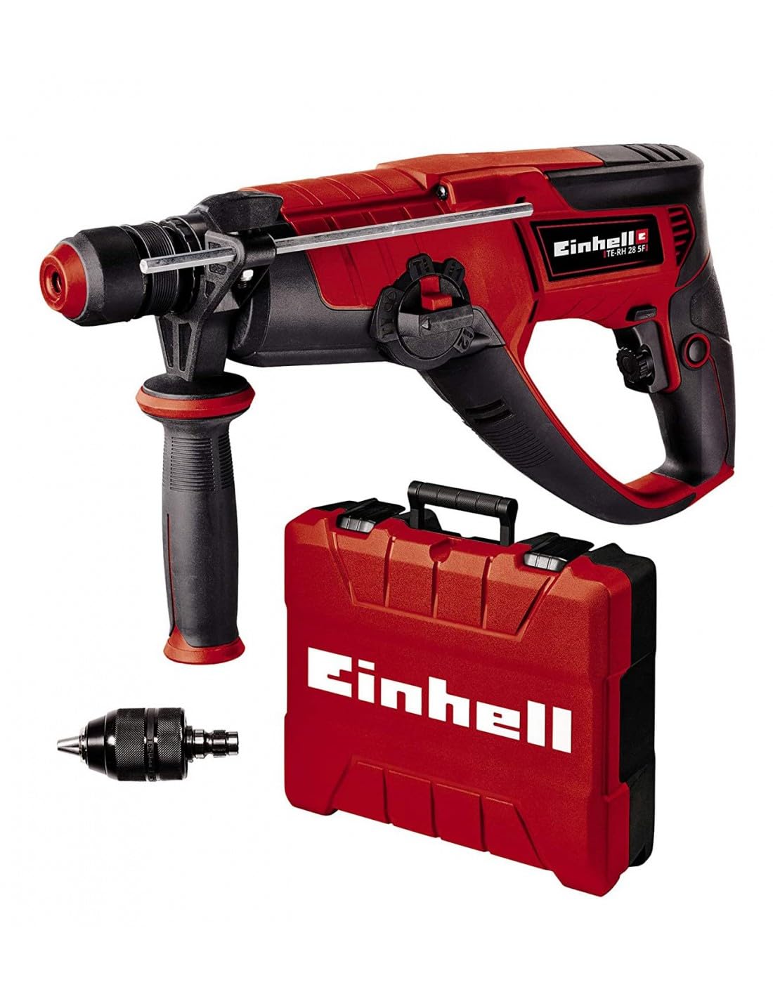 Einhell TE-RH 28 5F (950 W, 4500 min-1, 3 J odporność na uderzenia, blokada ciągłej pracy, pneumatyczny mechanizm młotka, SDS-plus, elektronika prędkościowa, metalowy ogranicznik głębokości wiercenia w zestawie E-box)