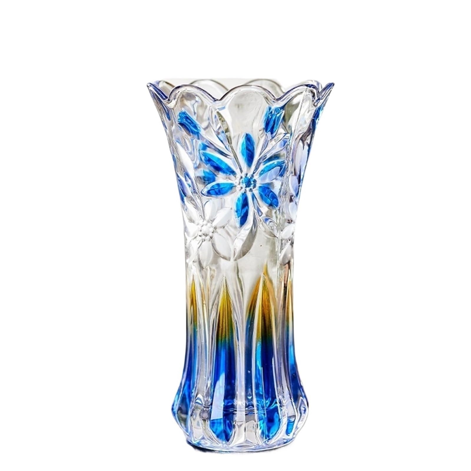 Vase à fleurs décoration maison en verre transparent bleu 25cm