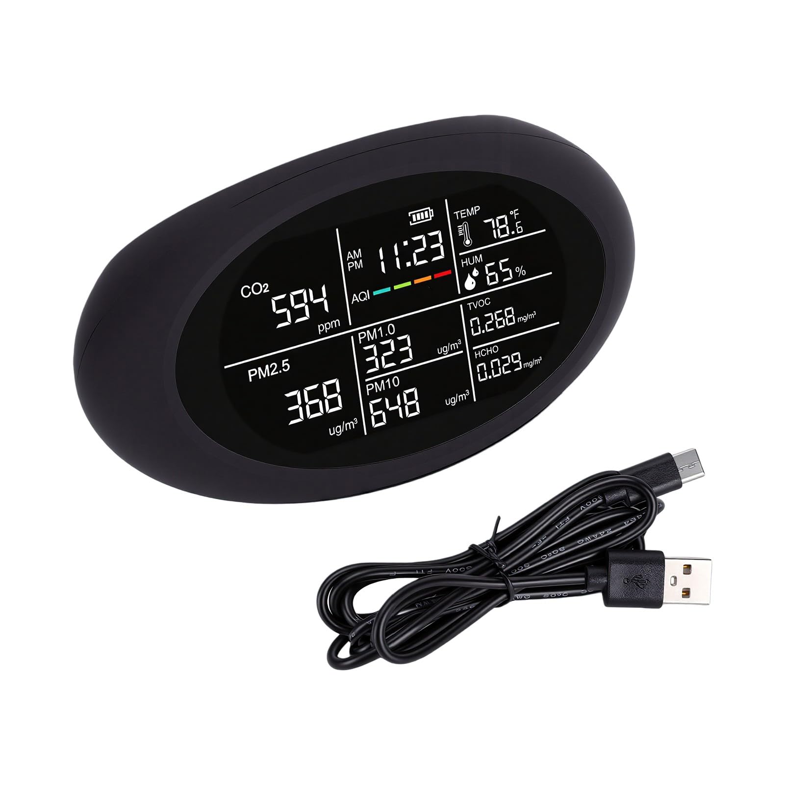 Fafeicy Monitor de Calidad del Aire Detector de CO2 Portátil con Sensor NDIR Monitor de Calidad del Aire Interior 10 en 1 Pantalla LCD de 400 a 5000 Ppm para el Hogar, Oficina, Aula,