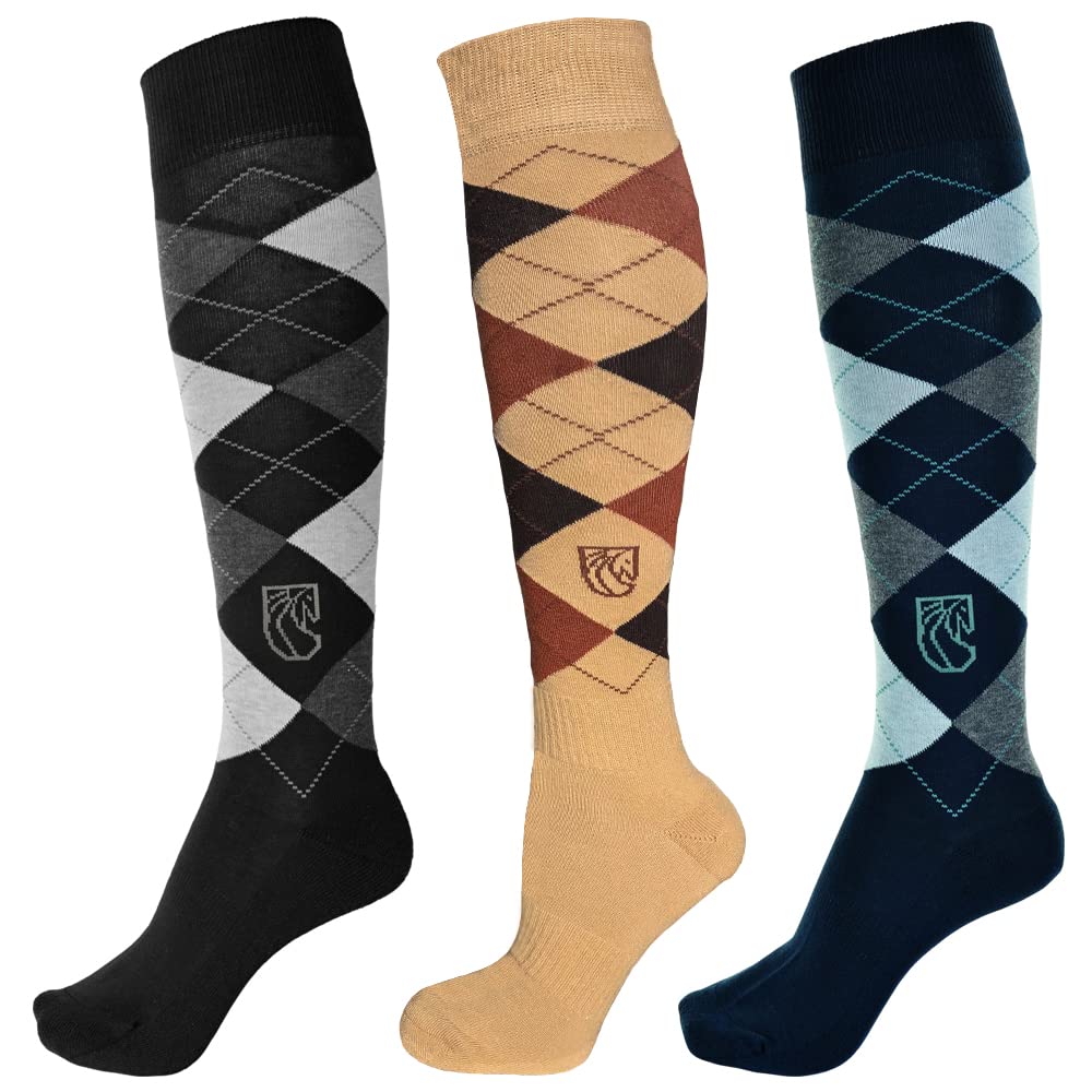Pramoda 3 Pairs Equestrian Riding Socks for Horse Riding & Tall Boot Knee High Socks for Women (Black,Beige,Navy)