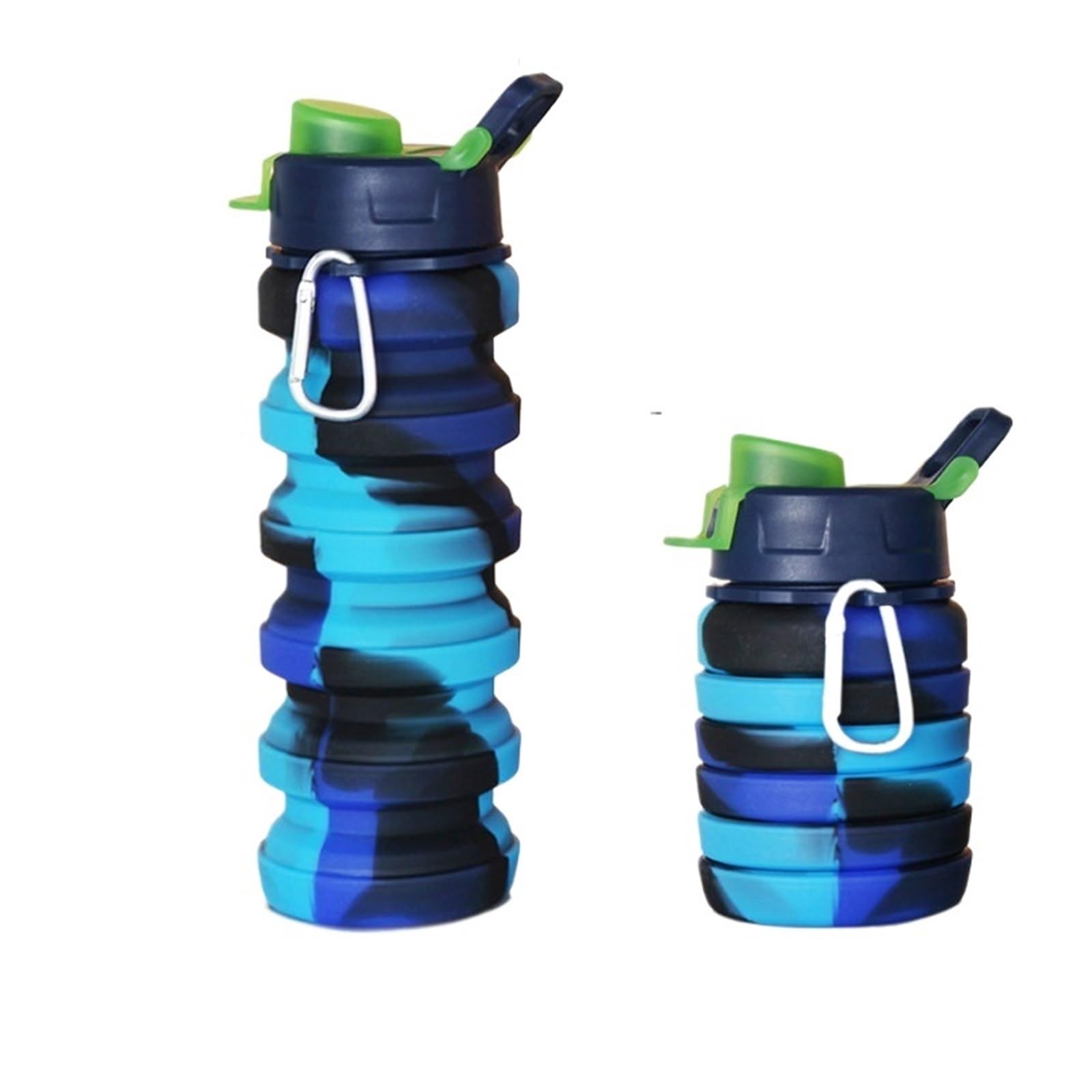 Botella de agua plegable de silicona para deportes al aire libre, para camuflaje, creativo, viaje, reutilizable, a prueba de fugas, con mosquetón (500 ml, estilo A 6)