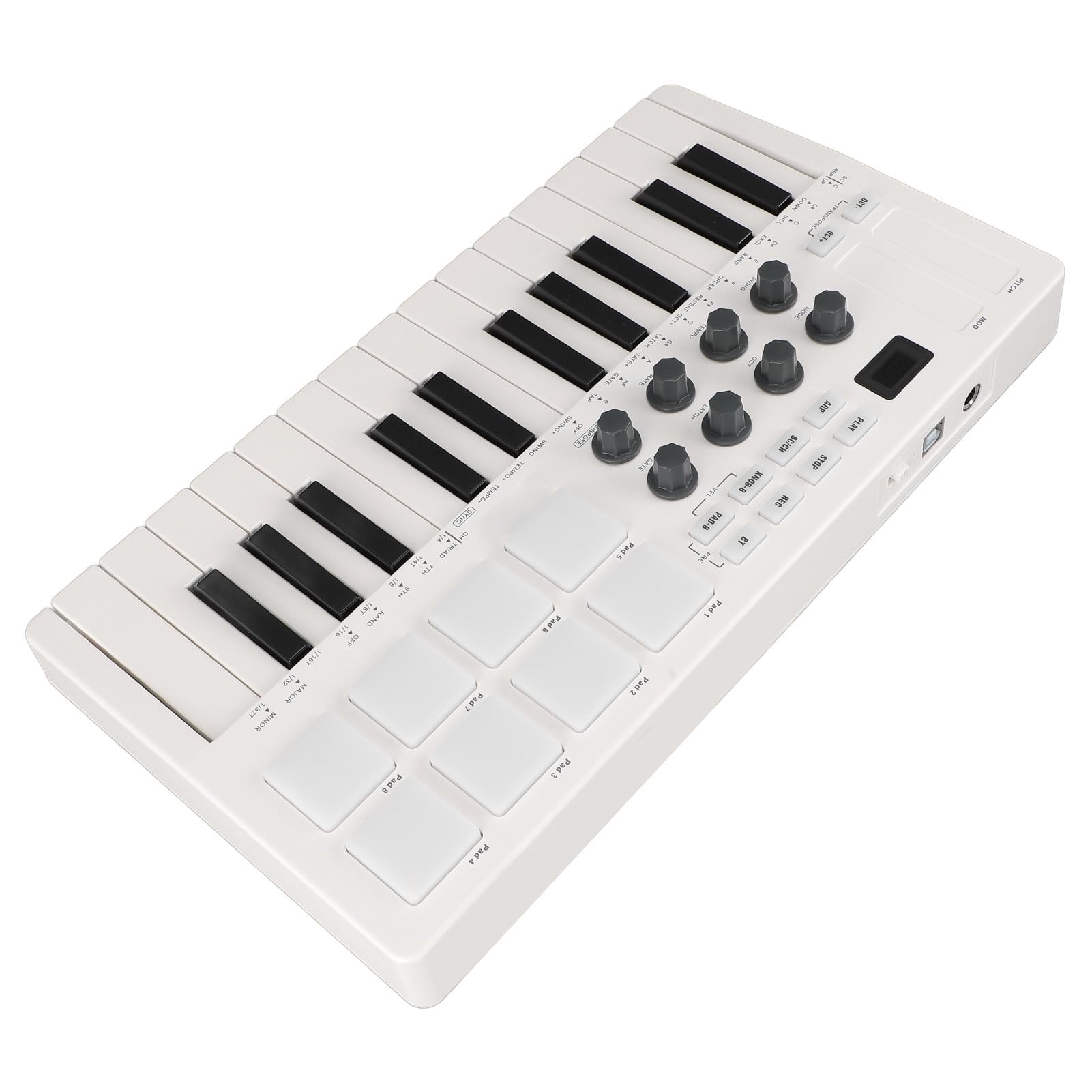 POENVFPO Controlador de Teclado MIDI Compacto con 25 Almohadillas de Tambor Mini -tanque y 8 Retroiluminadas, Ideal para Crear Música en Studio, Hotel BT, Conexión con Cable