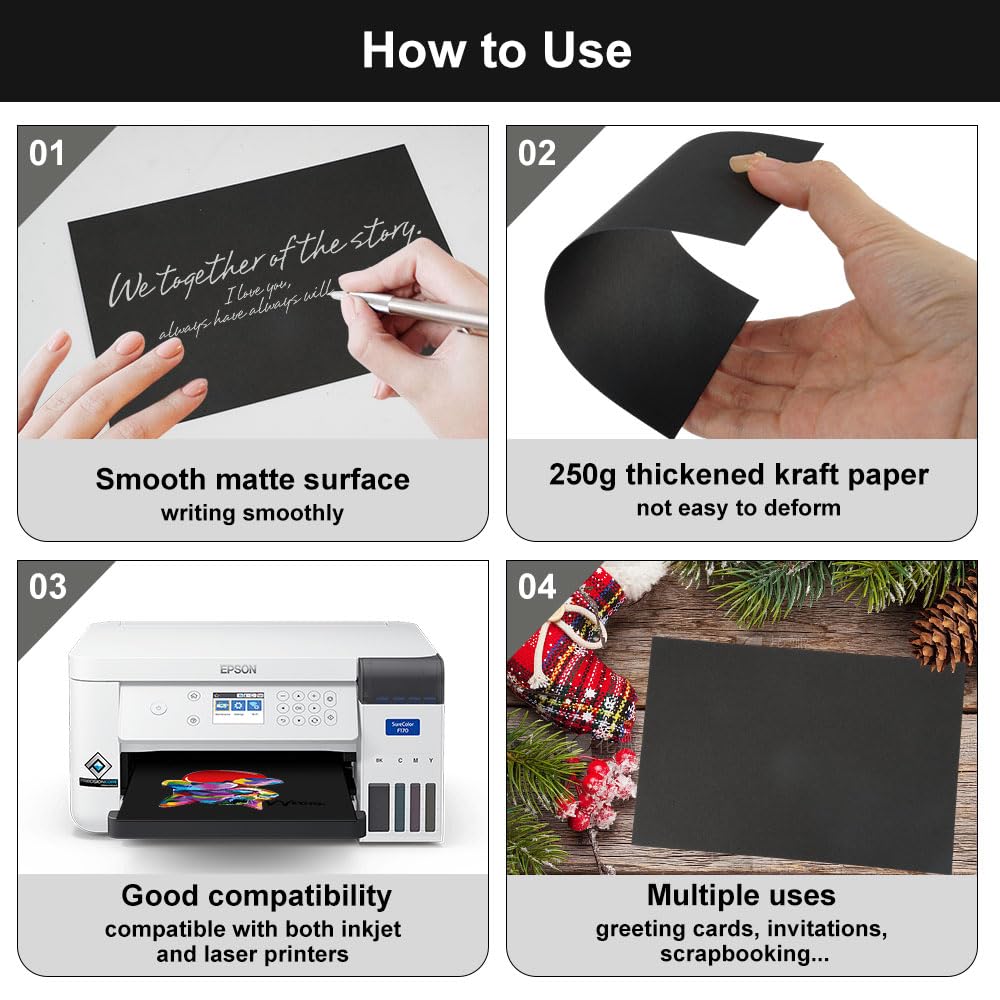 100 Pièces Papier Noir A6 Feuille A6 Cartonnée Noir Papier Noir A6 Pour