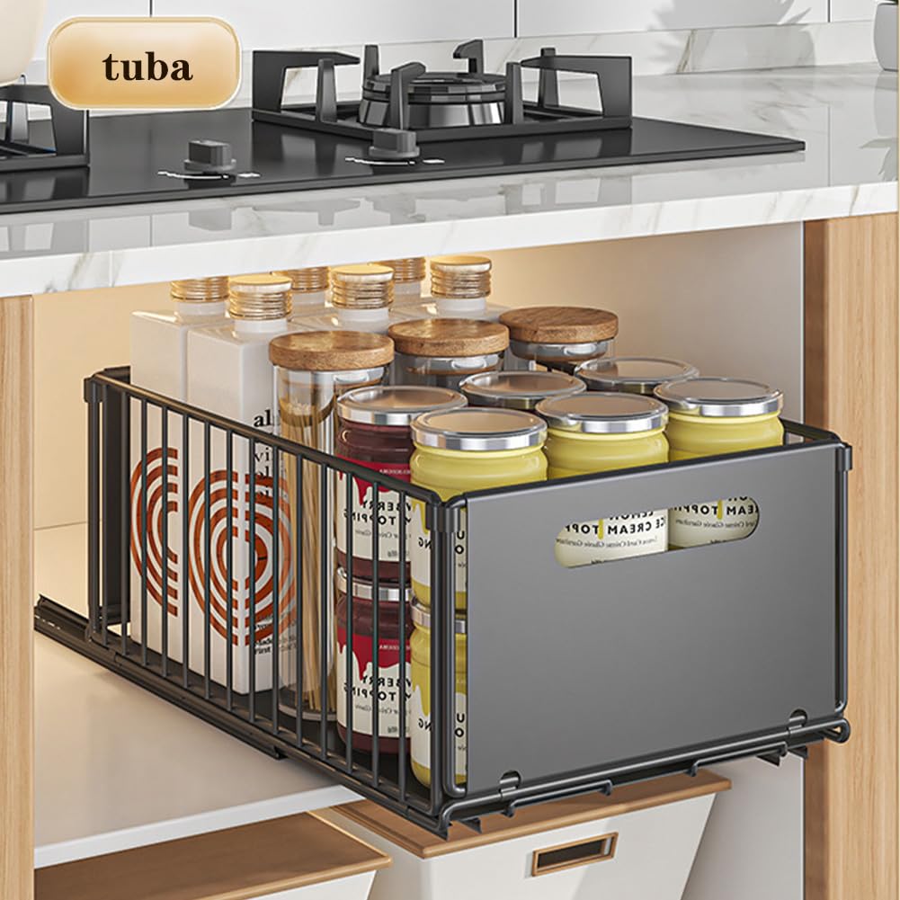 LKJYBG Pull Out Cabinet Organizers, Slide Out Drawer Storage Mesh Basket, Under Sink Shelf For Kitchen, 24.5CM x37.5CM x19CM
