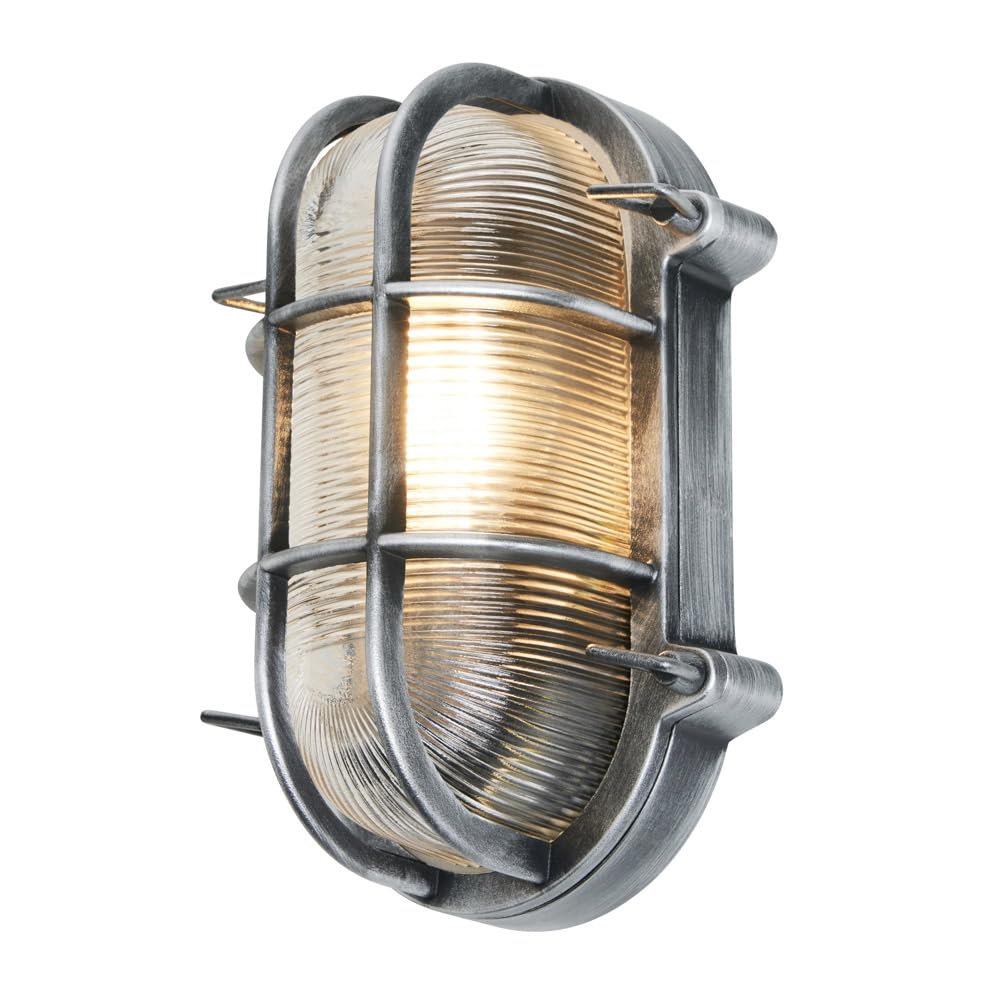 LITECRAFT Remy Wall Light Outdoor IP44 Rated Bulkhead Fitting - (Silver, Oval)