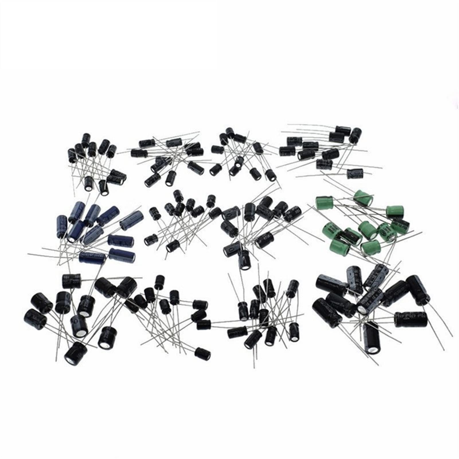 Accesorios electrónicos Condensadores 120pcs 12 Value kit 1uF-470uF Paquete de condensadores electrolíticos 1UF 2.2UF 3.3UF 4.7UF 10UF 22UF 33UF 47UF 100UF 220UF Dispositivos electrónicos