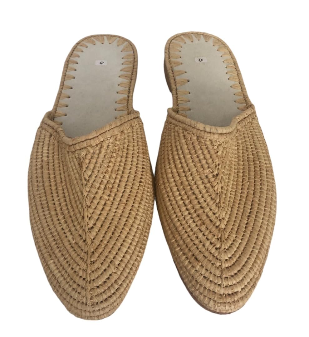 Sandalias De Raffia Marroquíes Genuinas Con Tacón De 1Cm, Slip On | 7 Tallas