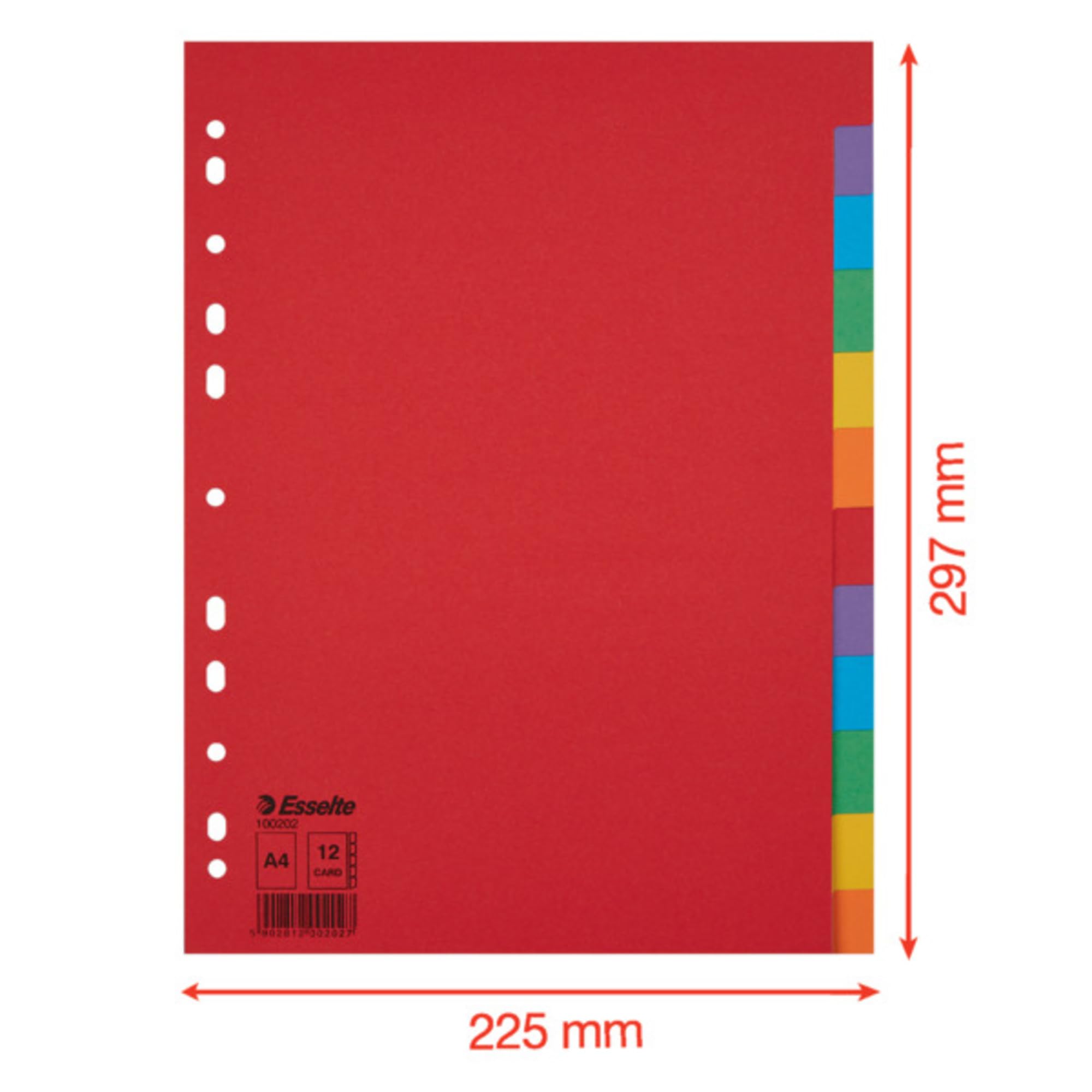 Esselte Divisori per Raccoglitori A4, 10 Confezioni, 12 Tasti, Rosso/Multicolore, Cartoncino Riciclato