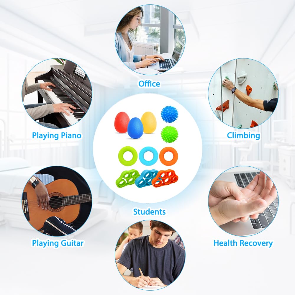 Fingertrainer Handtrainer Ball Set, 11 Stück Handtrainer Fingertrainer Ball Weich mit 3 Stärken für Hände Therapie, Arthrose Training, Griffstärkung,Lindert Stress,Angstlinderung