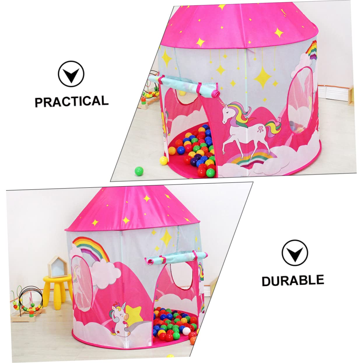 GALPADA Casetta da Gioco per Bambini con Porta Avvolgibile, Casetta Rosa Finestre in Materiale Ecocompatibile, Leggera e Compatta, per Cameretta e Giochi Interni