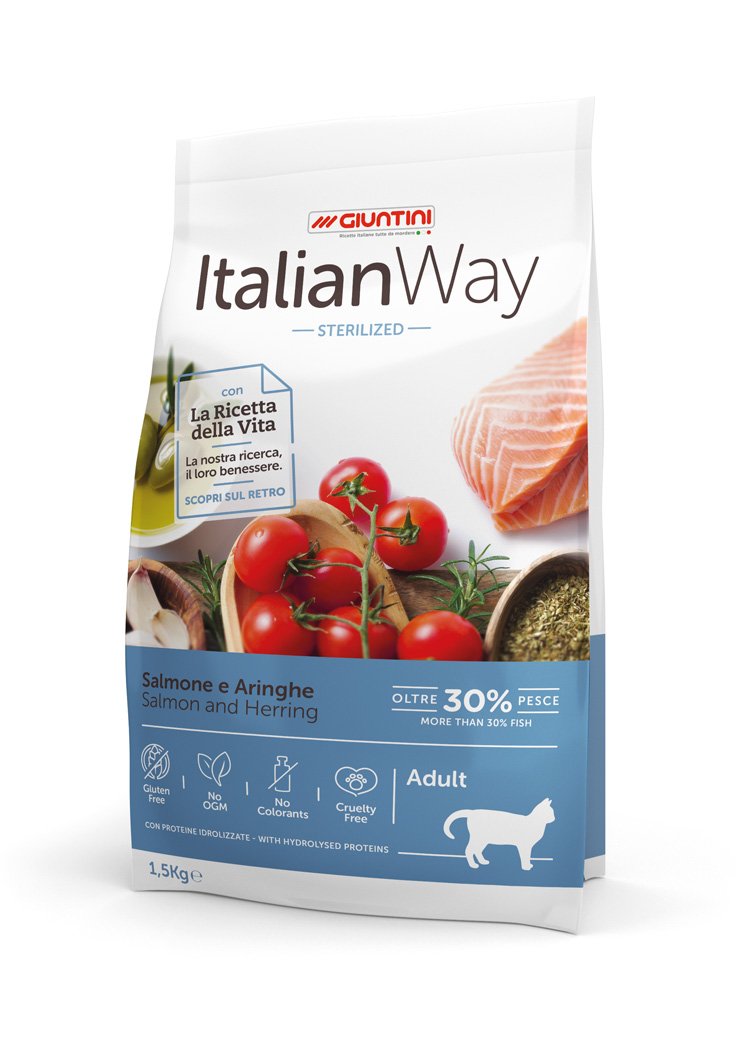 Italian Way Cibo per Gatti Sterilizzato Salmone e Aringhe - Adult - 8 kg