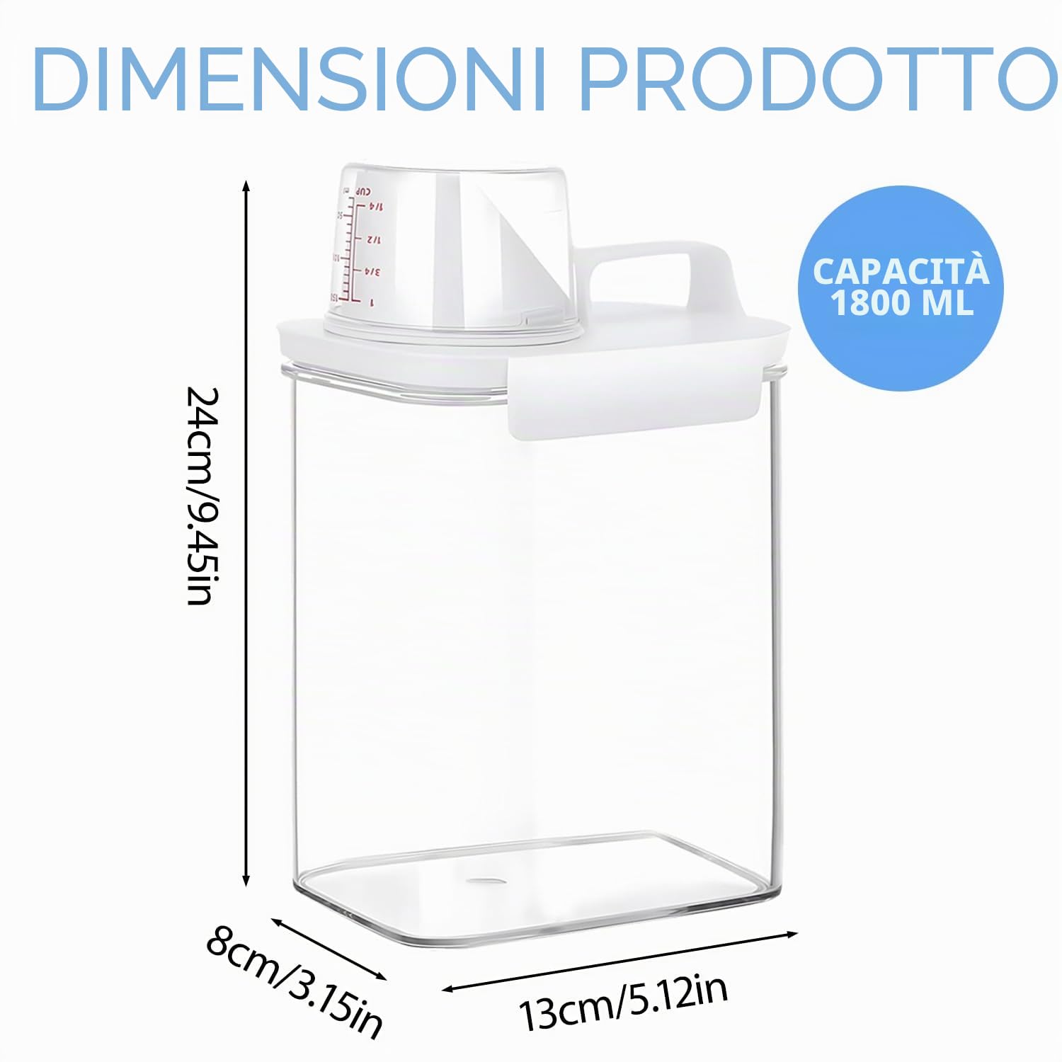 2pcs 1800ml Dosatore Detersivo Lavatrice con Misurino, Contenitore Detersivo Polvere, Contenitore Multiuso con Chiusura Ermetica, Ideale per Detersivi Liquidi, Cereali E Cibo per Gatti