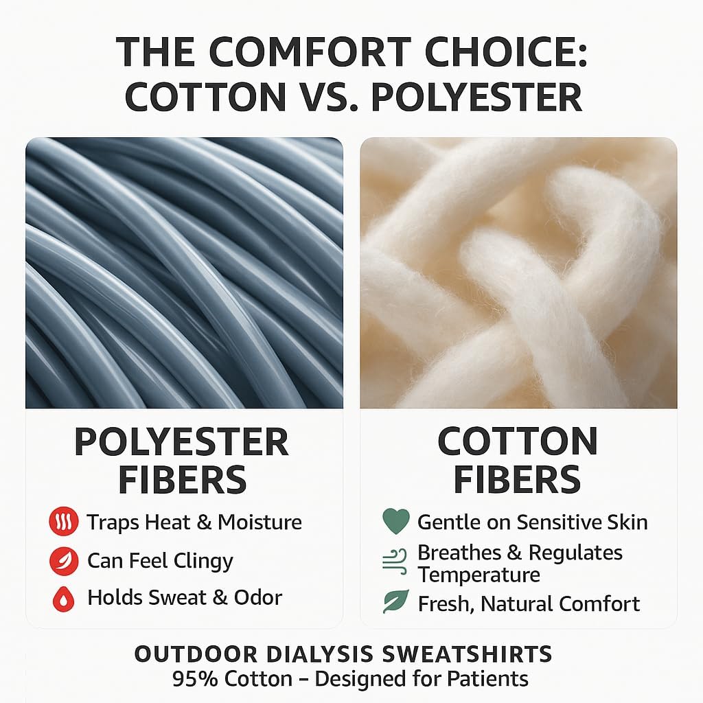 Crewneck | Dialysis, Chemo, and Infusion Access | Cotton Sweatshirt with Wrist-to-Wrist Zipper