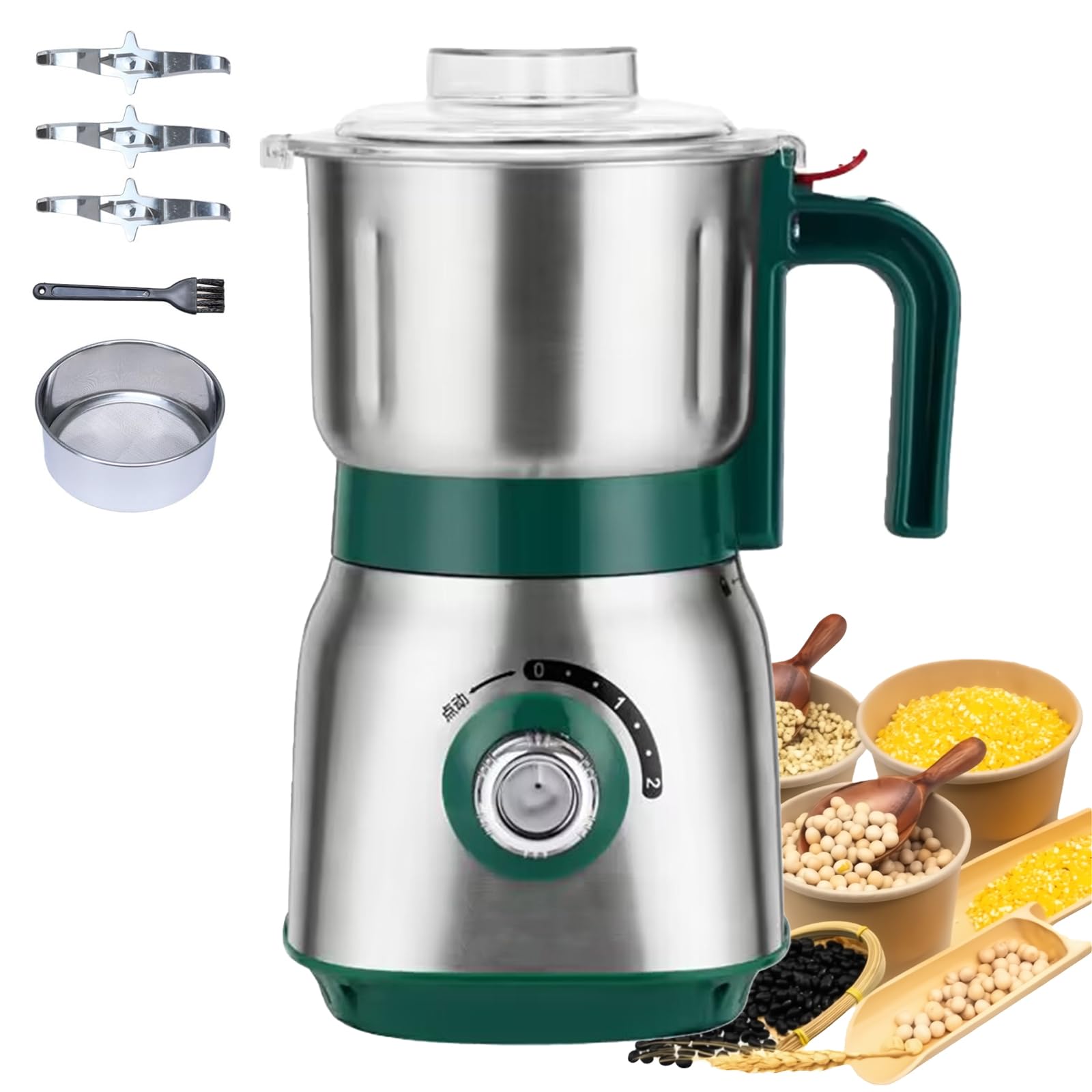 Moulin de Cuisine Polyvalent 600 Ml, Moulin Domestique 500 W avec 3 Vitesses Réglables, Utilisation Humide Et Sèche, Moulin À Grains Électrique pour Café, Épices, Haricots, Céréales, Noix