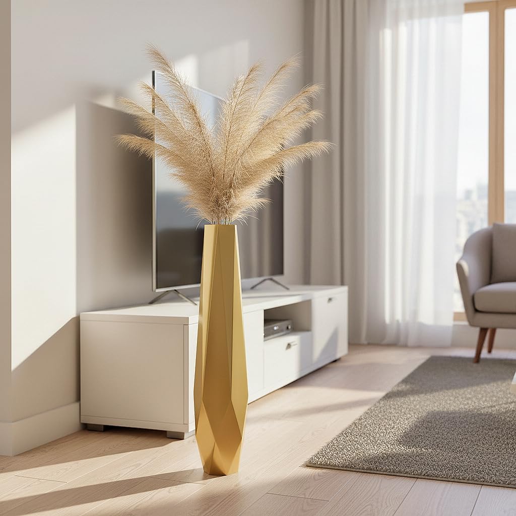 Tall Vases - 27.5" Tall Floor Vase for Home Decor, Resin Floor Vase with Handmade Dimensional Geometric Style, Fits Into Hay/Pampas Grass, Boho Living Room Decor (Gold) image 5