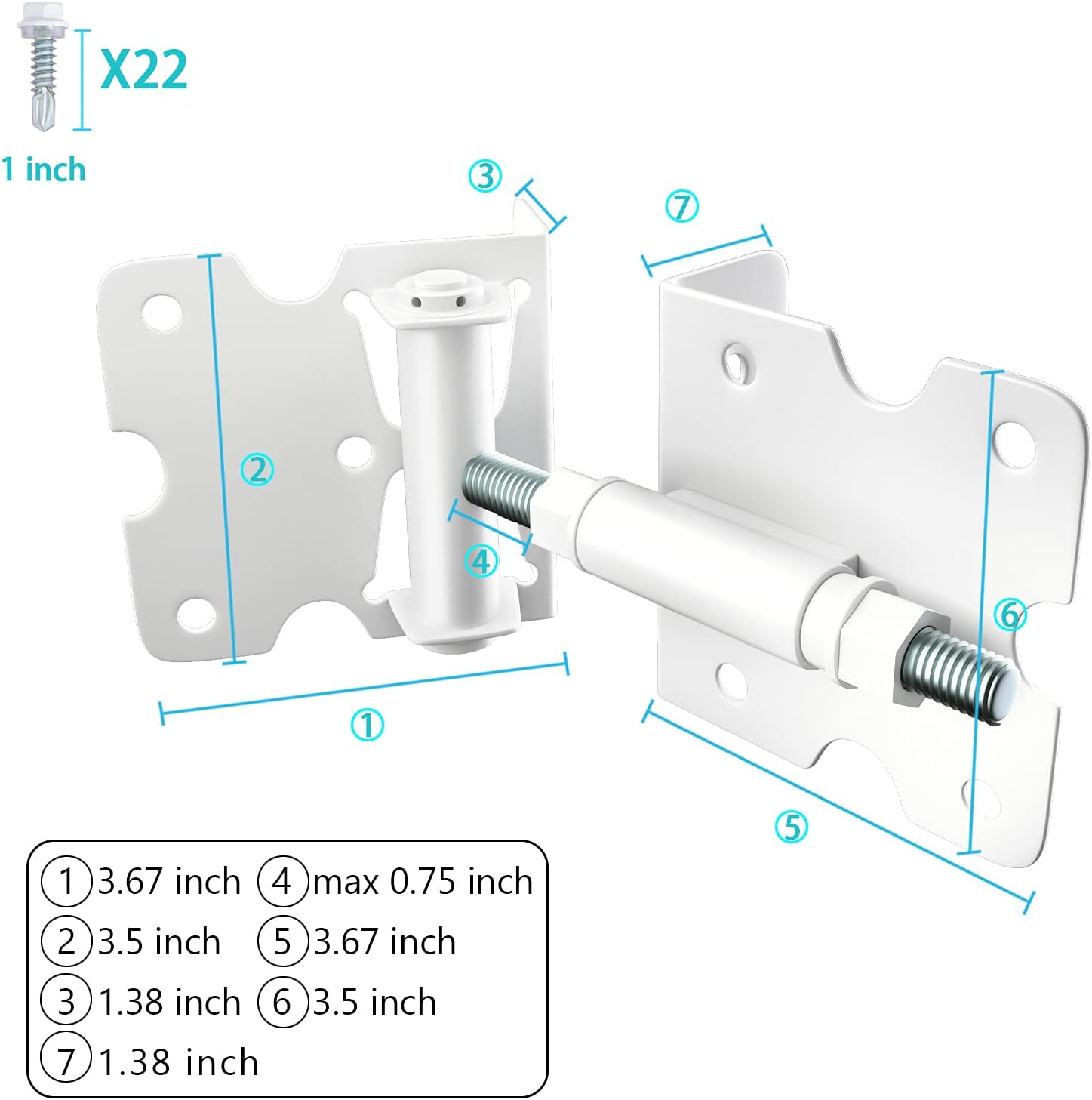 Gate Latch and Self-Closing Gate Hinges for Wooden Fence (White)
