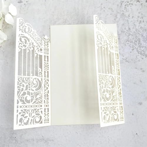 Miniatura 4 de MillaSaw Tarjetas de invitación de boda cortadas con láser de color marfil brillante, diseño de puerta, diseño de puerta de matrimonio, cumpleaños,