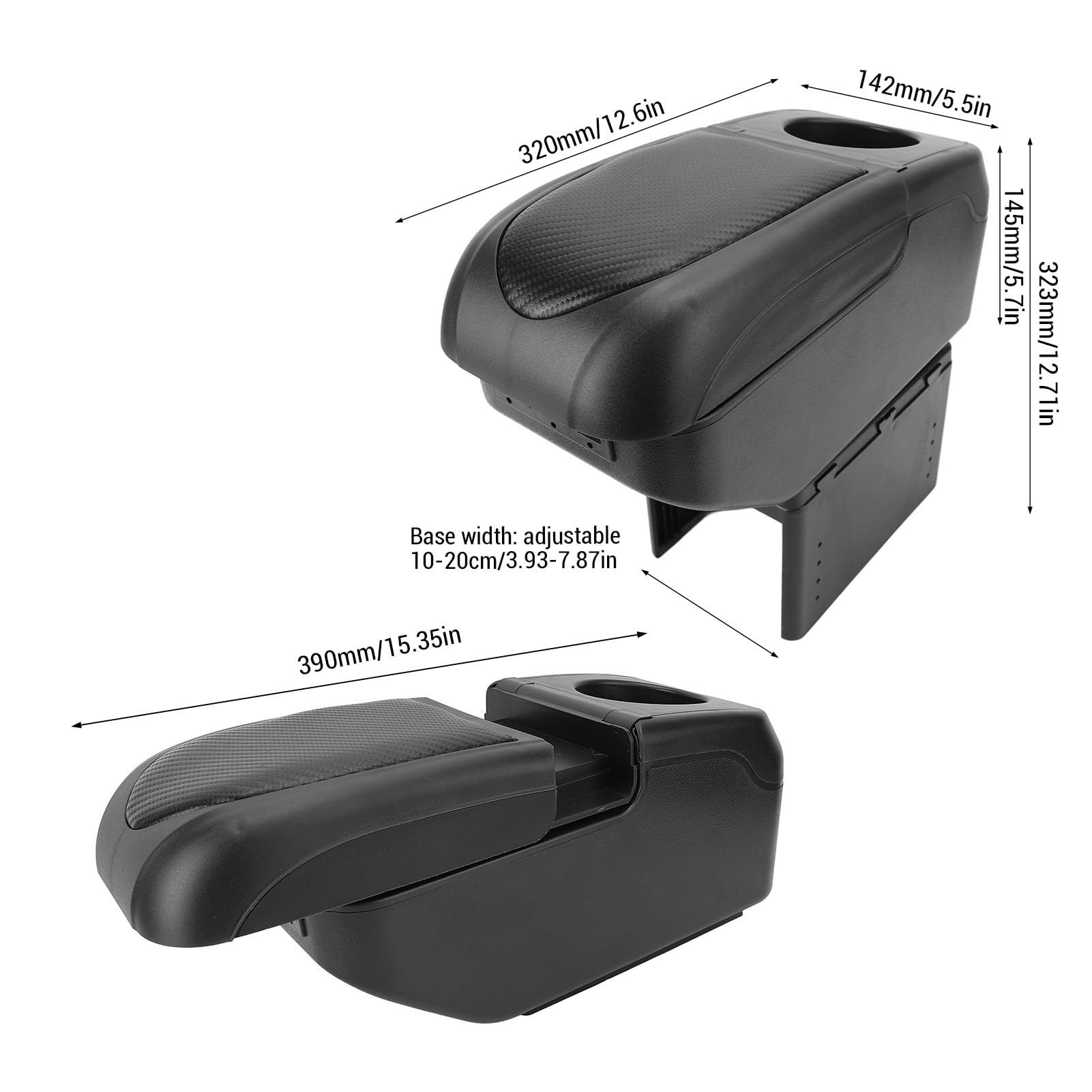 Consola con Reposabrazos Deslizante Ajustable |Organizador Premium de ABS de Doble Capa con 6 Puertos USB (Black)