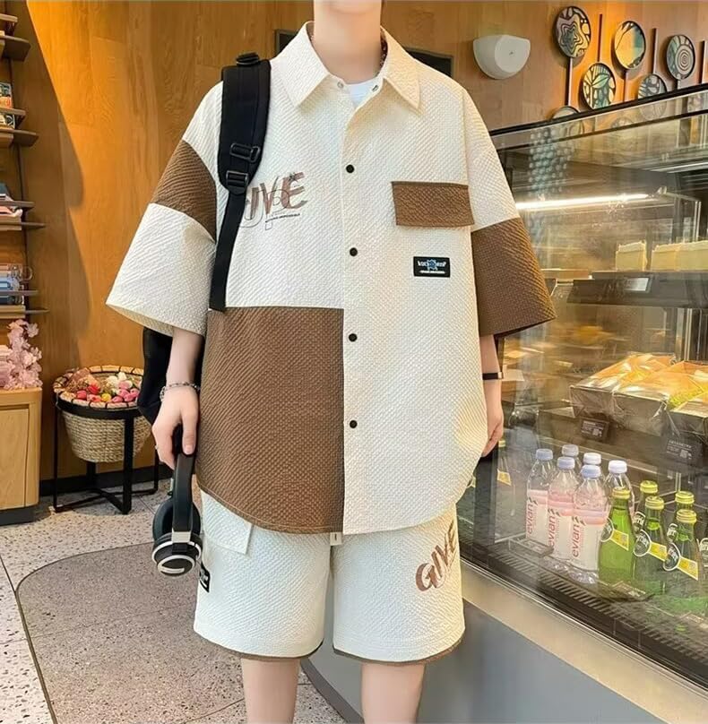 [BUTMYJ] セットアップ メンズ 大きいサイズ シャツ Tシャツ 上下セット とくうす ゆったり おしゃれ らくがき カラーブ