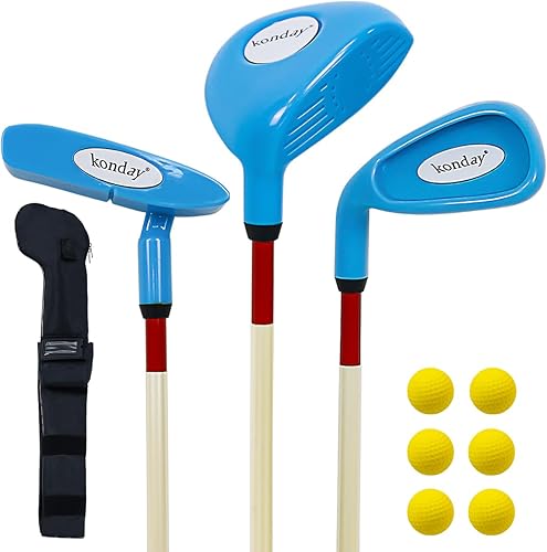 Juego de palos de golf para niños, juego de golf KONDAY Kids, incluye unidad, plancha, putter, bolsa de transporte y pelotas suaves para mano derecha