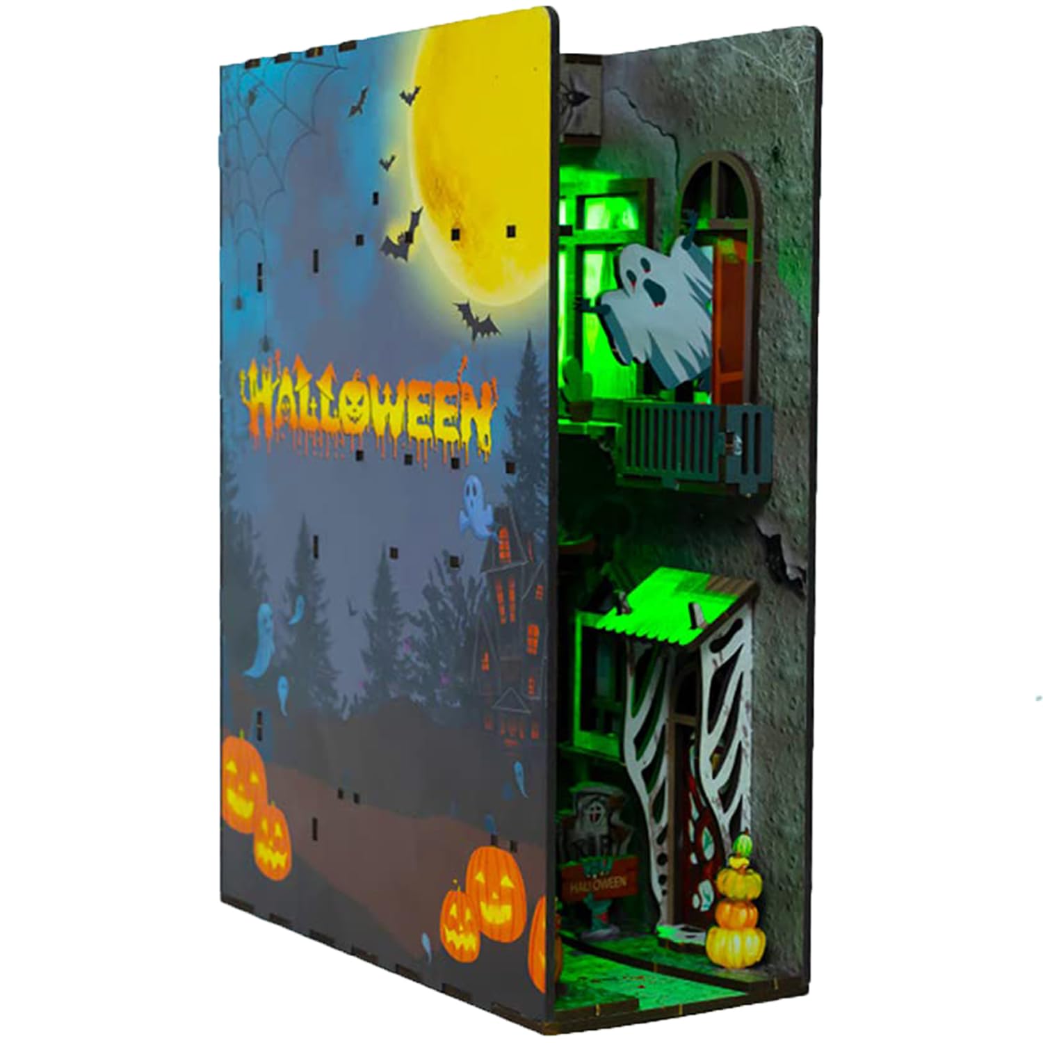 Roroom DIY Miniature and Furniture Dollhouse Kit,Mini 3D Wooden Doll House Craft Model with LED,Creative Room Idea for Halloween Birthday Gift(Spooky Alley)