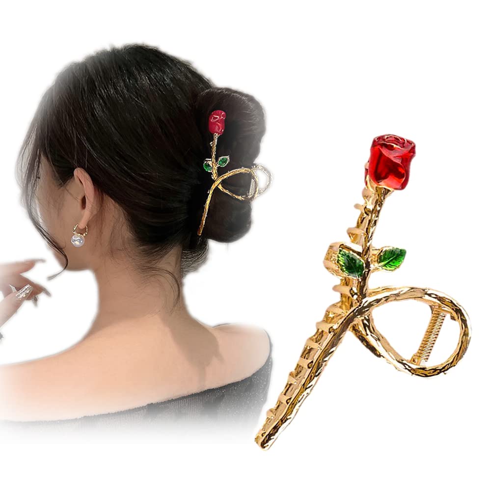 Large Roses Hair Clips，4 Inch Nonslip Big Nonslip gold Clamp Barrettes，Hair Claw Clips for Women and Girls，Fashion Hair Accessories