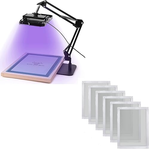 Caydo Unidad de exposición LED de 50W para serigrafía, luz de impresión de pantalla UV con 6 piezas de marcos de impresión de pantalla de seda de
