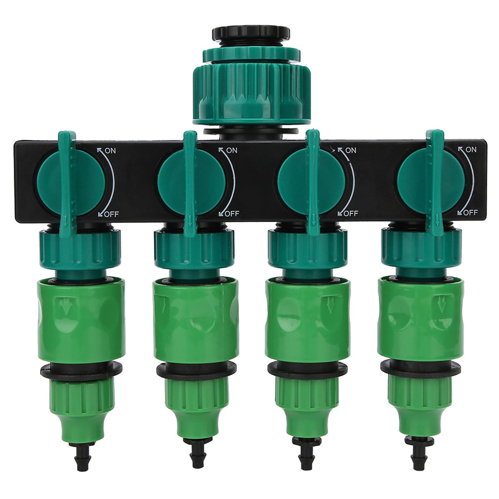 Maqulae 4 Way Garden Hose Faucet Splitter, 1/4in Quick Connector Irrigation Fitting with Independently Controlled Valves, for 3/4in 1in 1/2in Faucets
