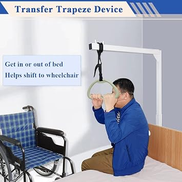 AOSSA Trapeze Bar for Bed with Floor Stand Medical Bed Trapeze for Elderly, Bed Lift & Stand Assist Aid for Seniors, Hospital Mobility Support (White)