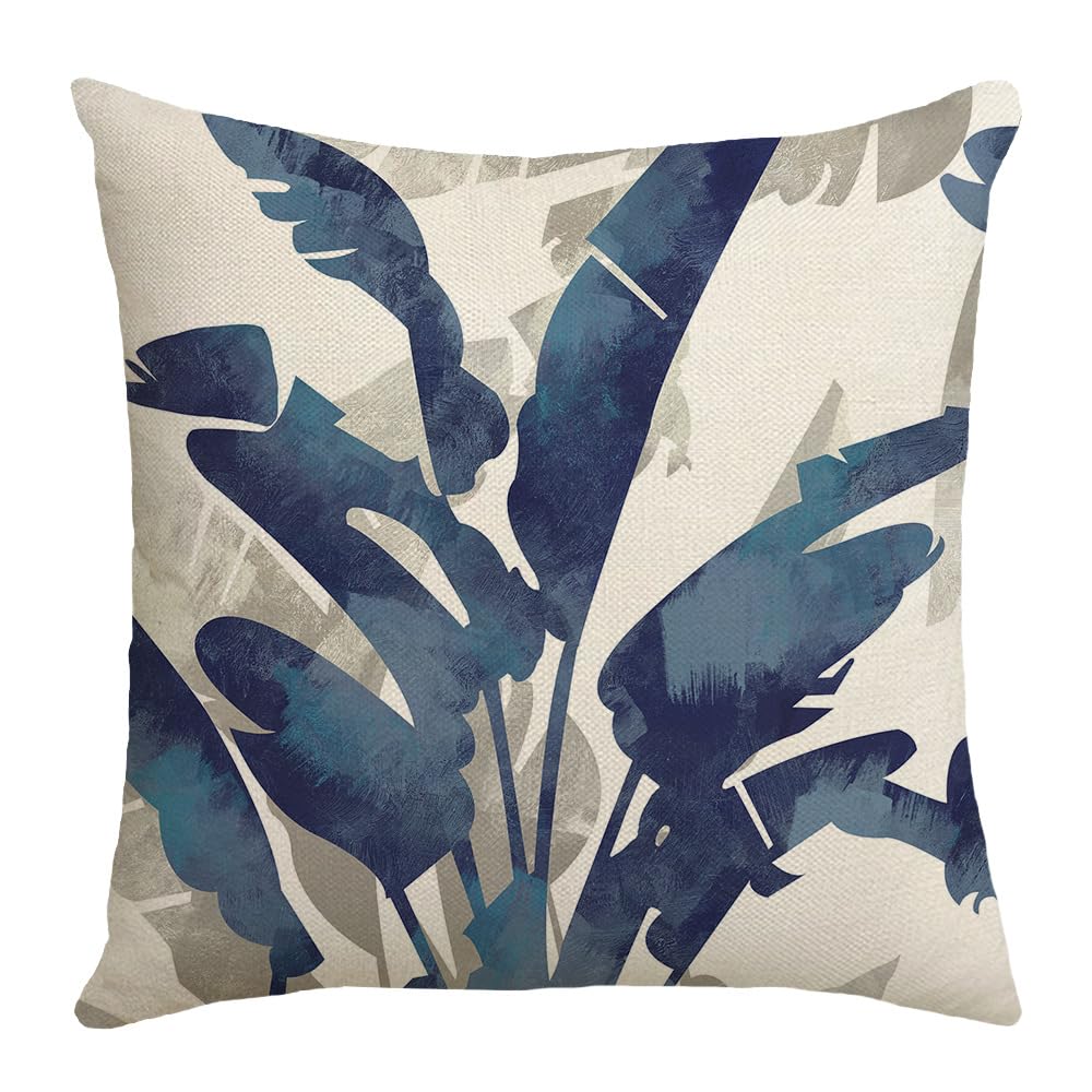 Shunhuan Beige Navy Blue Cushion Covers Cushions With Covers Included Cotton Linen Pillow Cases Invisible Zipper Pillow Case Livingroom Pillowcase Cushion Cover Soft Pillow Cover 40X40cm/1 Pack