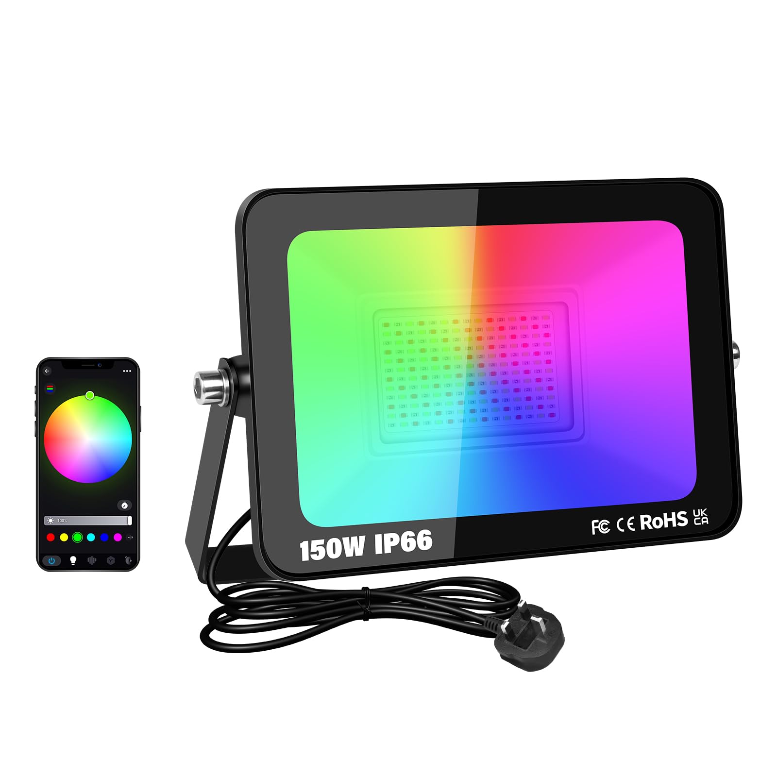 SKYWORLD 150W Smart LED RGB Spotlight, Remote Control & Bluetooth App Color-Changing Flood Light for Backyard Garden, Garage (1-Pack) - Image 2