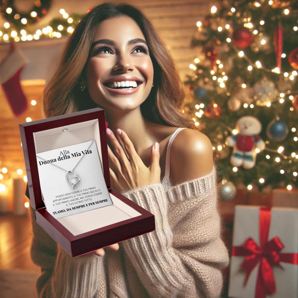 Luna Jewel Collana colore oro o argento, cuore, idea regalo fidanzata, ragazza, moglie, con cofanetto led e messaggio, ciondolo donna, gioielli, compleanno san valentino