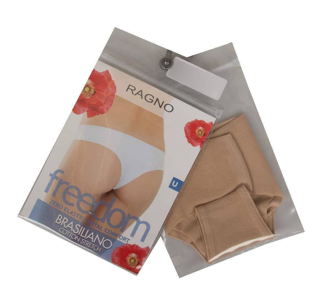 RAGNO Confezione 2 Slip Brasiliana Donna Bordato Liscio Zero Elastici Bipack Articolo 71126U Freedom Brasiliano, 098B Nudo, 4-Quarta (EU M - F 3 - USA S - GB 34)