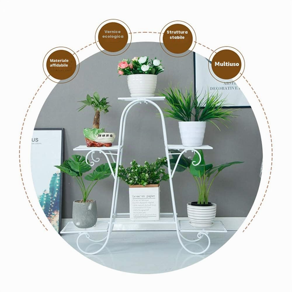 CarolynDesign Supporto per piante a 6 ripiani per interni ed esterni, mensola per vasi di fiori per piante multipiante, supporto per piante in metallo nero