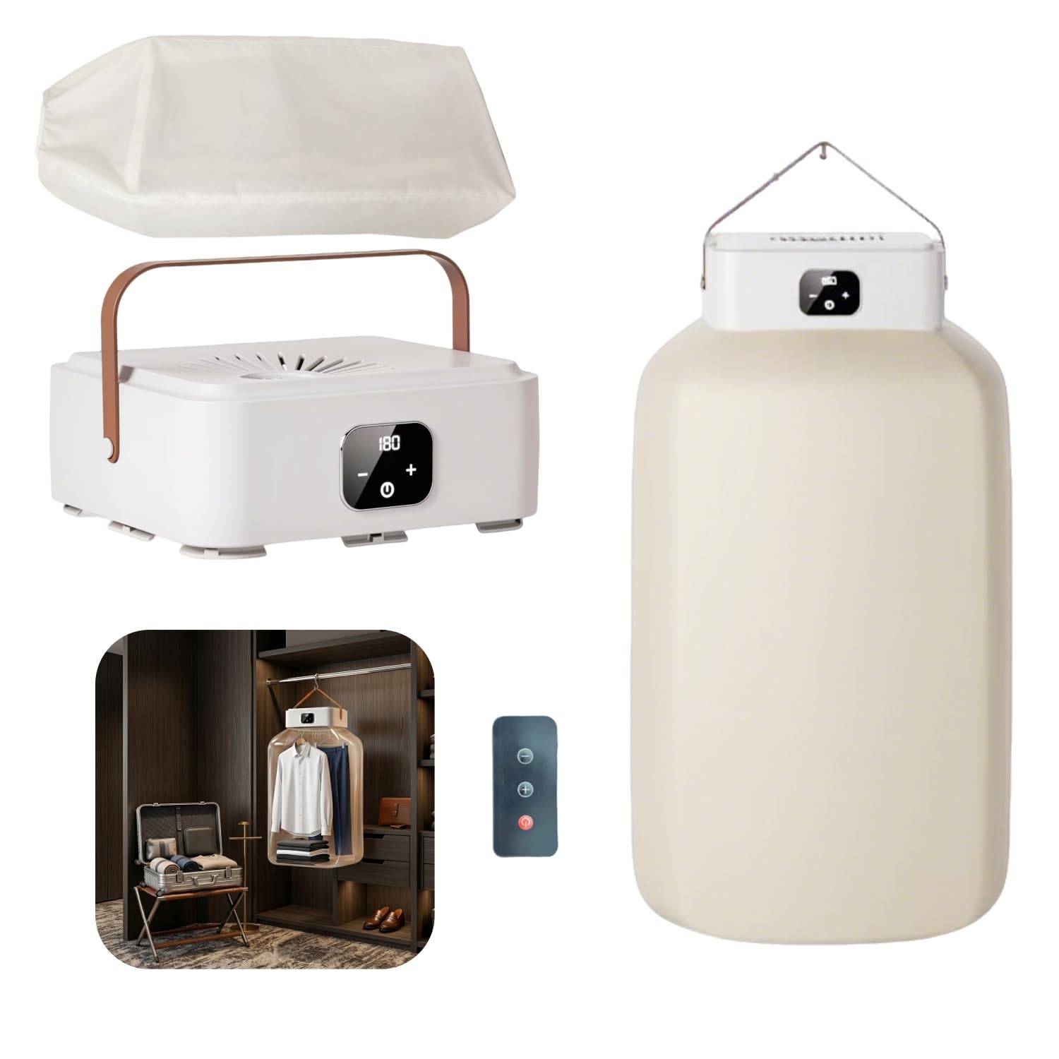 Hooha Asciugatrice piccola, capacità 10 kg, silenziosa, con timer, sterilizzazione UV, spegnimento automatico e telecomando, per viaggi, appartamenti, viaggi d'affari, hotel e dormitori
