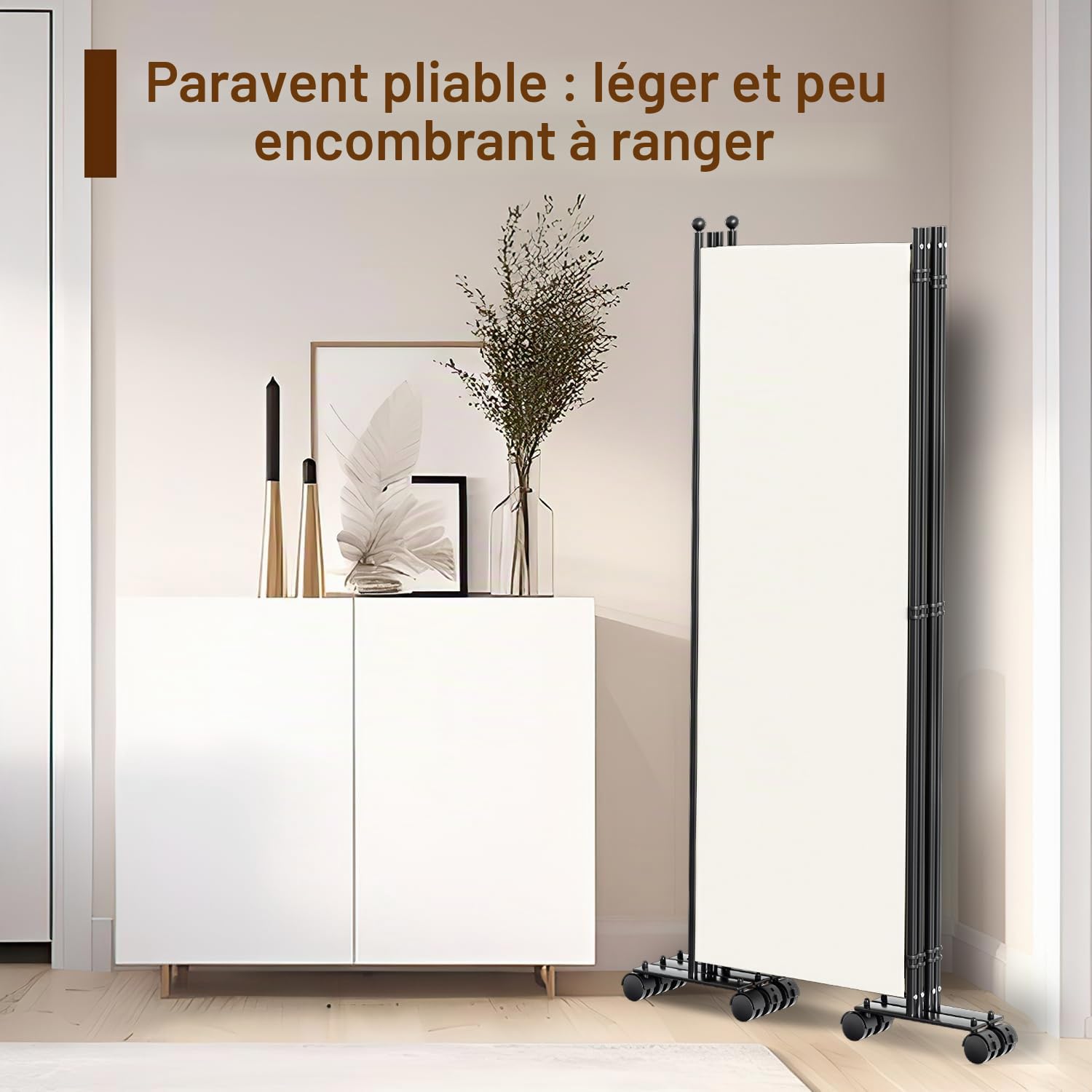 Ikodm Paravent pour extérieur avec roulettes, 3 pièces, 263 x 181 cm, résistant aux intempéries, pour extérieur et bureau, couleur beige