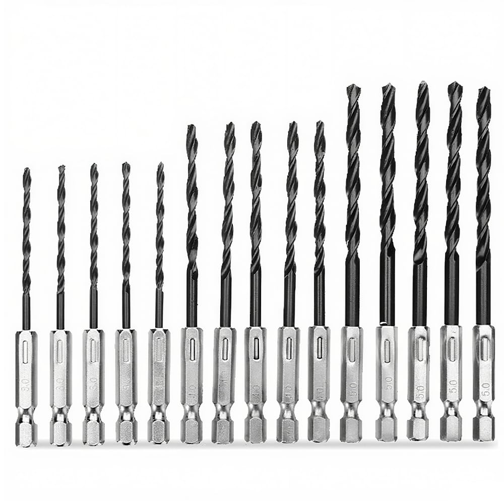 15 PCS 1/4” Hex Shank Drill Bit Set, Hss Nitriding Twist Drill Bits for Impact Driver, for Wood, Steel, Metal, and Plastic, Quick Change