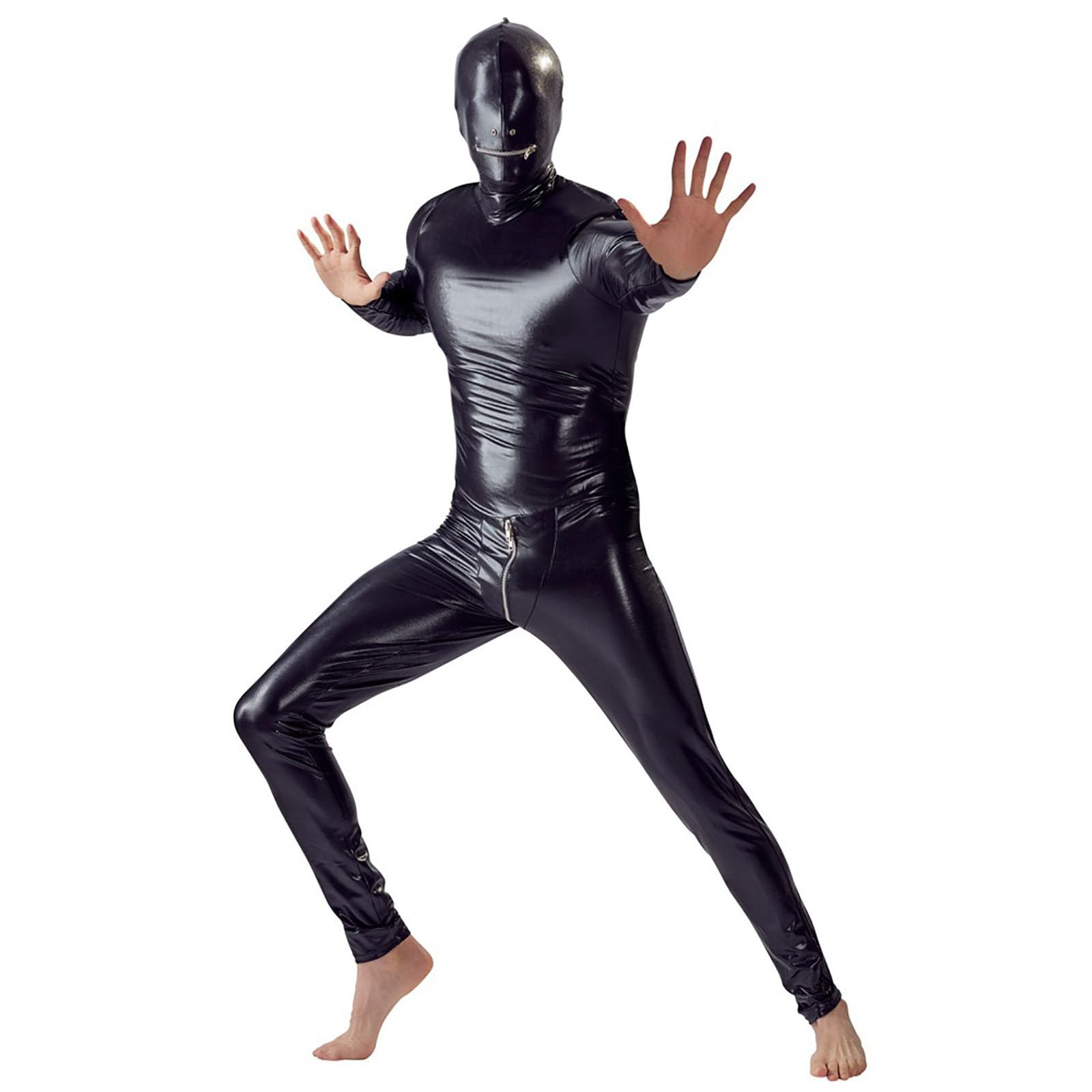 Duohropke Latex Catsuit Männer Herren Jumpsuit aus Wetlook Material Slim Fit Latex Glänzend Overall Sexy Oberteil Lack Leder Outfit Muskelshirt Party Clubwear