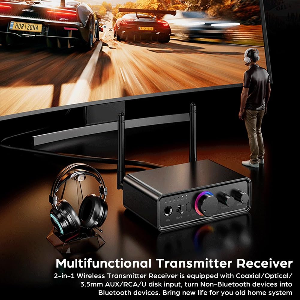 Émetteur récepteur Bluetooth 5.3 2 en 1 sans fil pour TV/PC/casque/KTV/chaîne stéréo domestique, installation facile