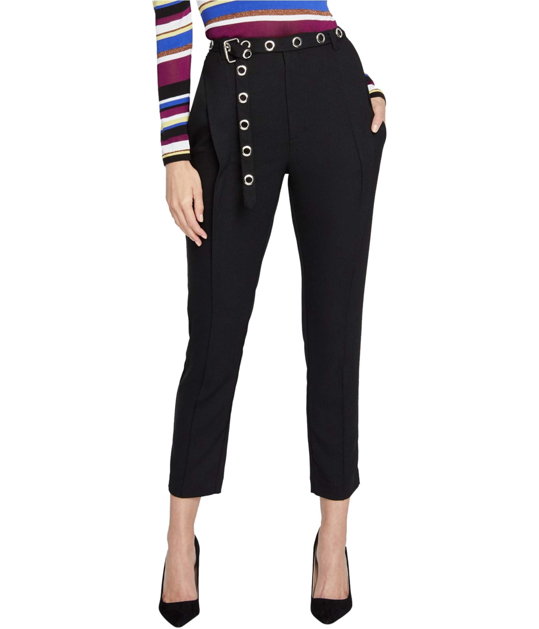 Rachel Roy Womens Belted Casual Trouser Pants Black 0