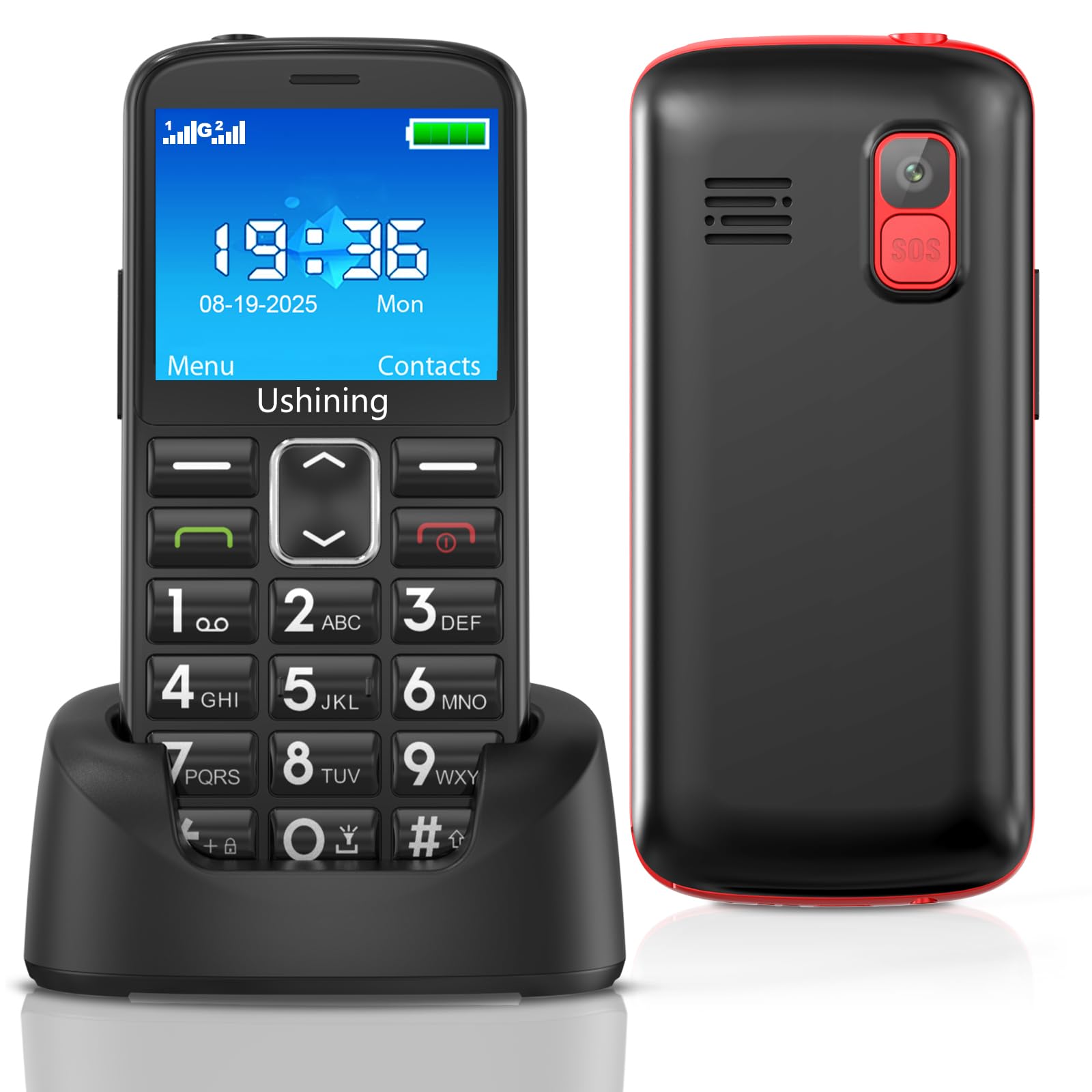 Seniorenhandy Ohne Vertrag mit Groüe Tasten, Dual SIM Senioren Handy mit 2,4 Zoll Farbdisplay, 1000 Mah Akku, Hörgeräte Kompatibel, Notruftaste, Typ-C-Kabel, Rentner Handy Mit Ladestation, Schwarz