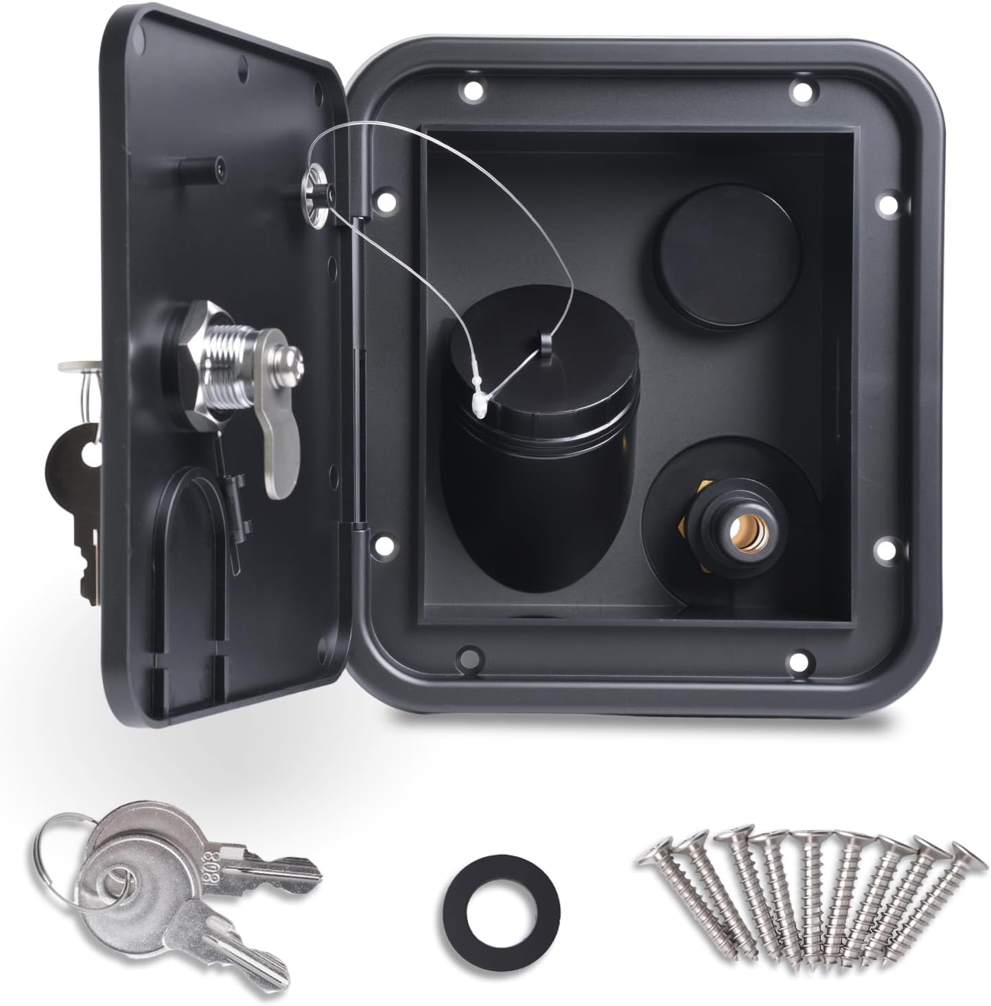 Premium rv Water Inlet Replacement with Gravity Flow,Quick-Connect-Durable Anti-Aging Material, Pure Brass Connector, and Easy-Access Pipe Door-City Water Connection for rv (Black)